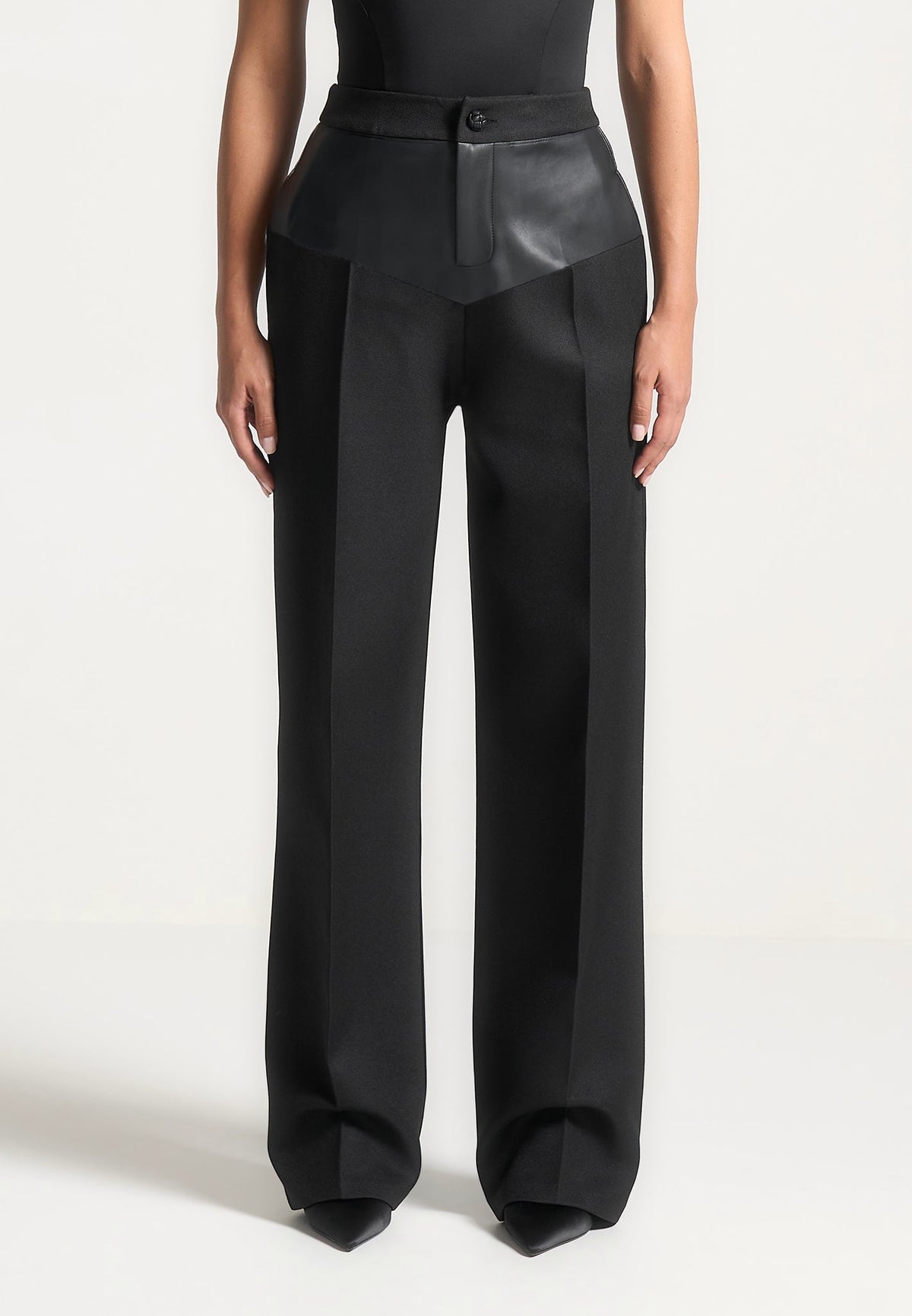 blanche-leather-panel-tailored-trousers-black