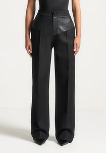 Blanche - Leather Panel Dress Pants - Black
