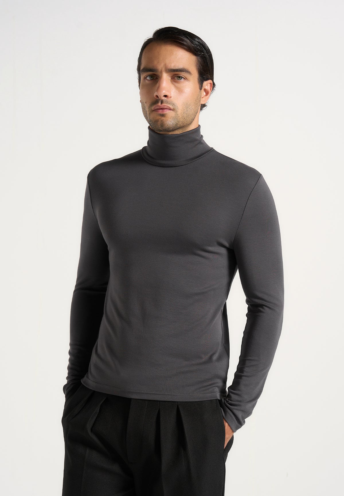 TS006 - Long Sleeve Turtleneck Top - Grey