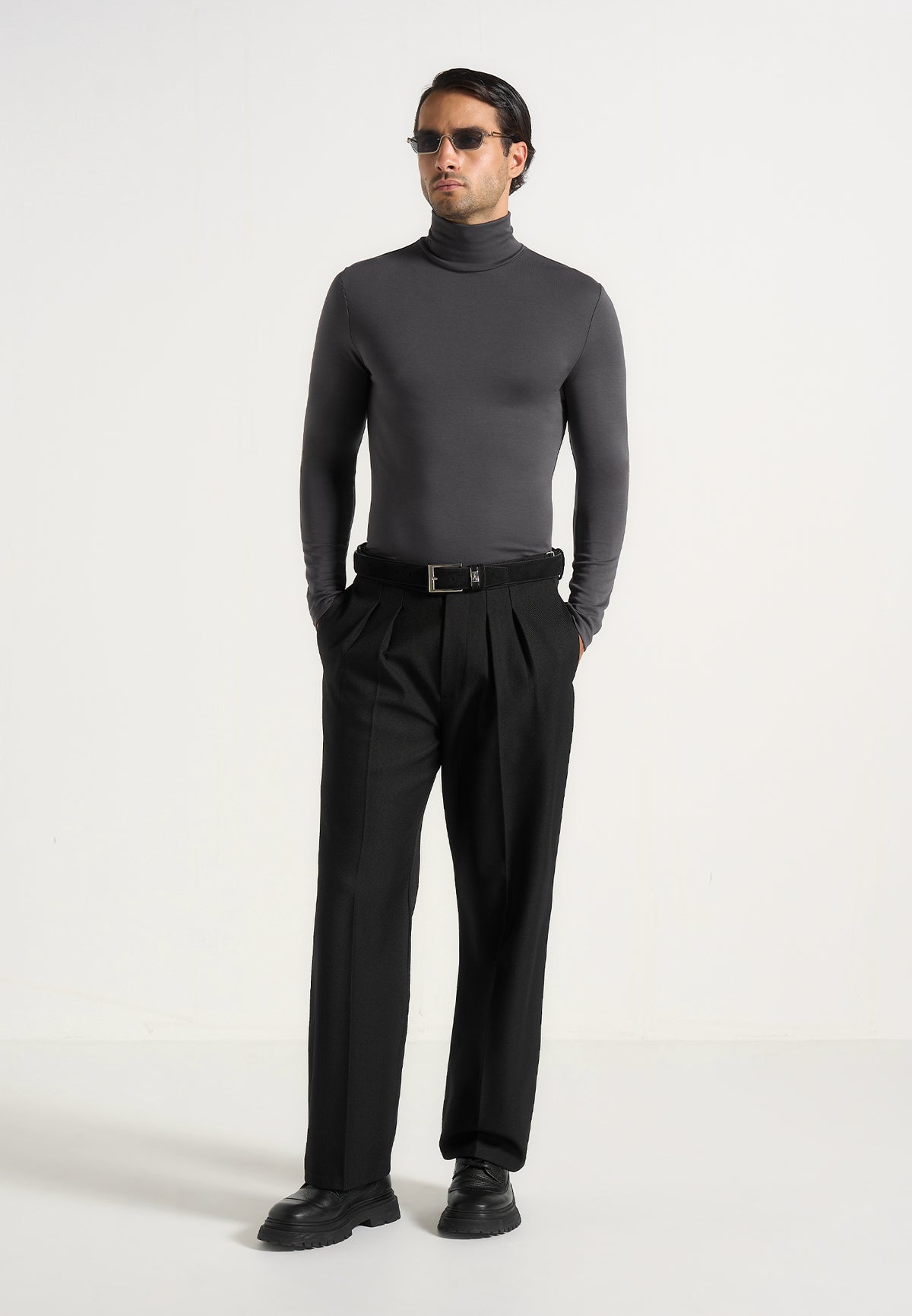 TS006 - Long Sleeve Turtleneck Top - Grey