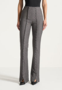 Therese - Tailored Button Detail Pants - Dark Grey