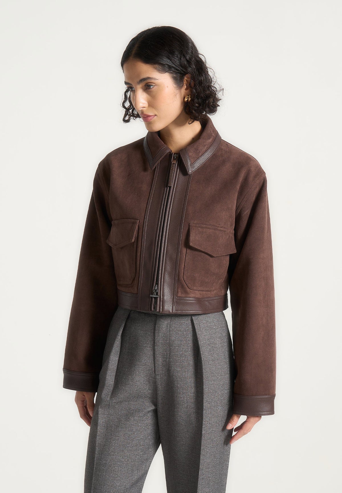 Frankie - Suede & Pebbled Leather Jacket - Brown
