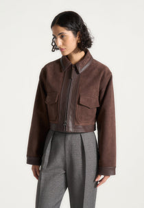 Frankie - Suede & Pebbled Leather Jacket - Brown