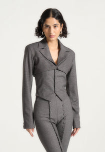 Margaux - Cropped Tailored Blazer & Button Detail Bandeau - Dark Grey