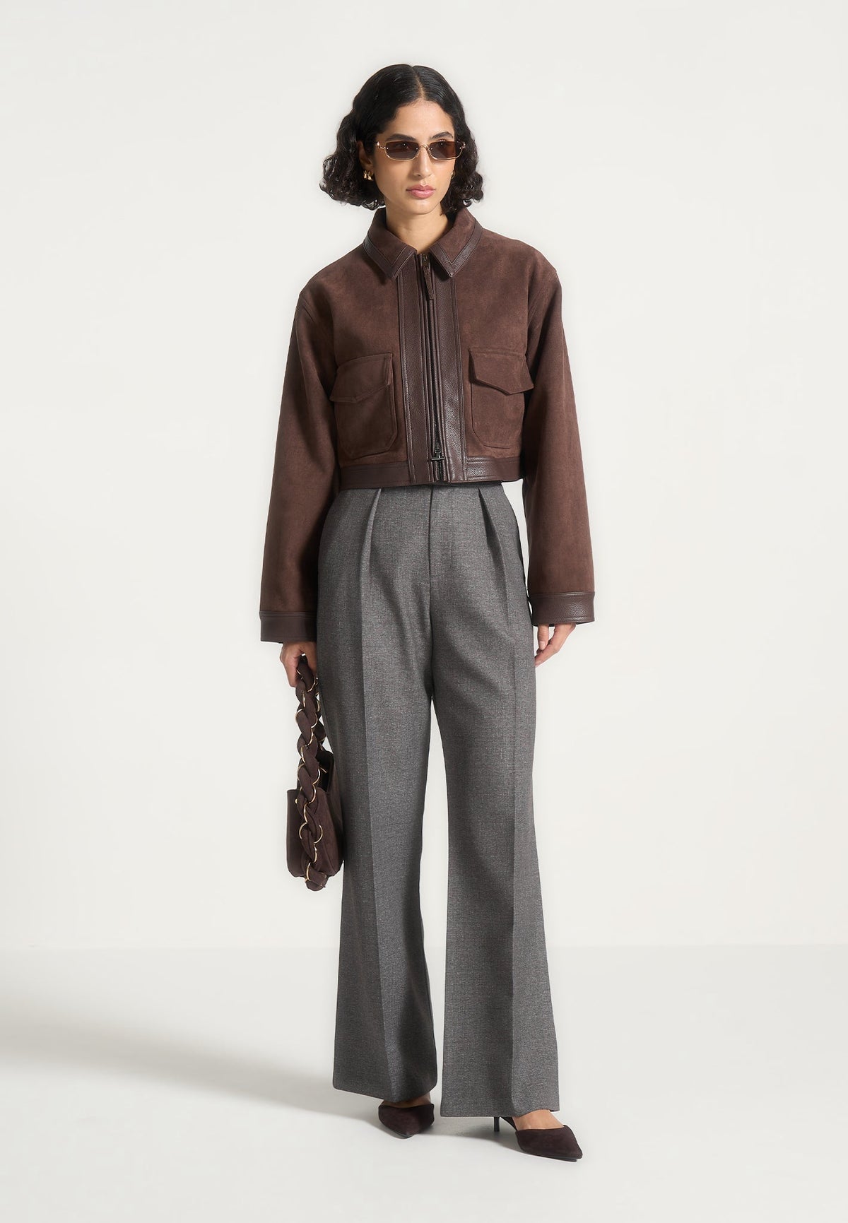 Frankie - Suede & Pebbled Leather Jacket - Brown
