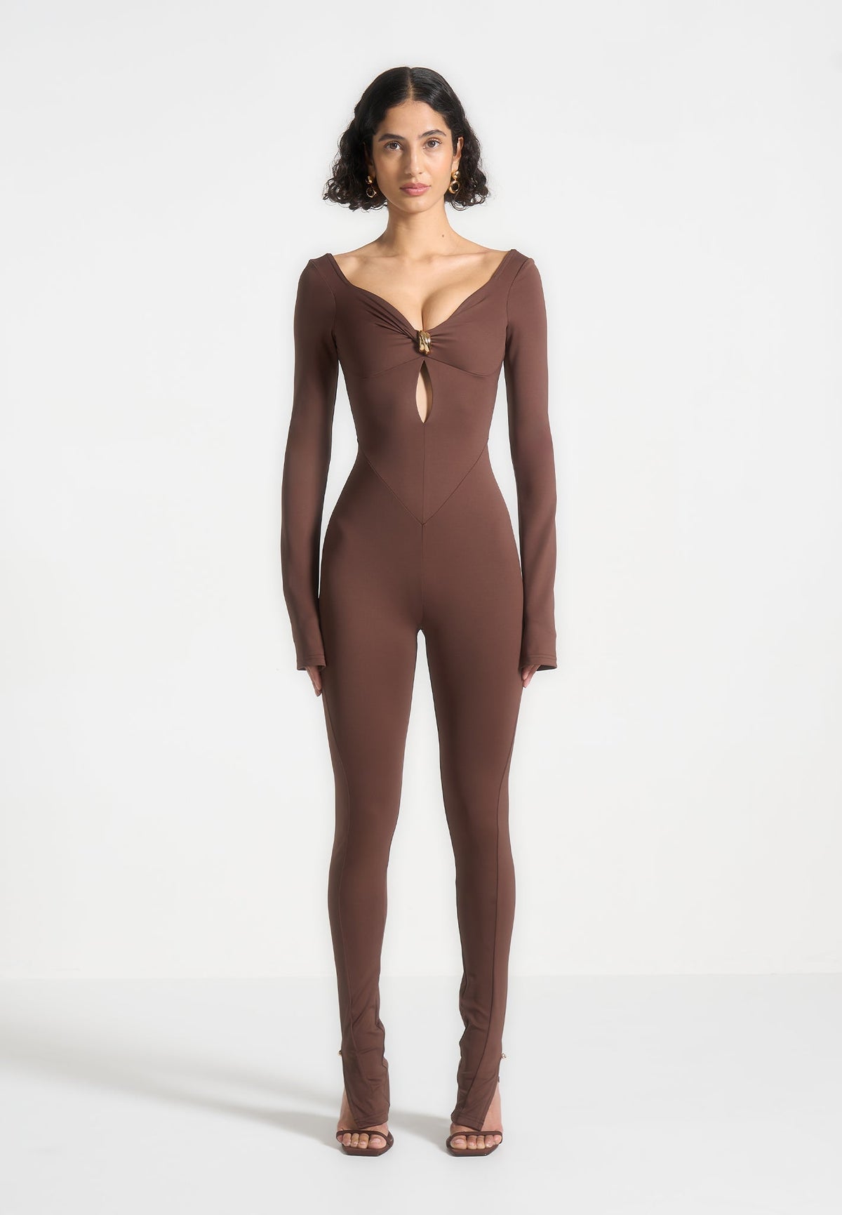 twisted-bust-off-shoulder-jumpsuit-brown