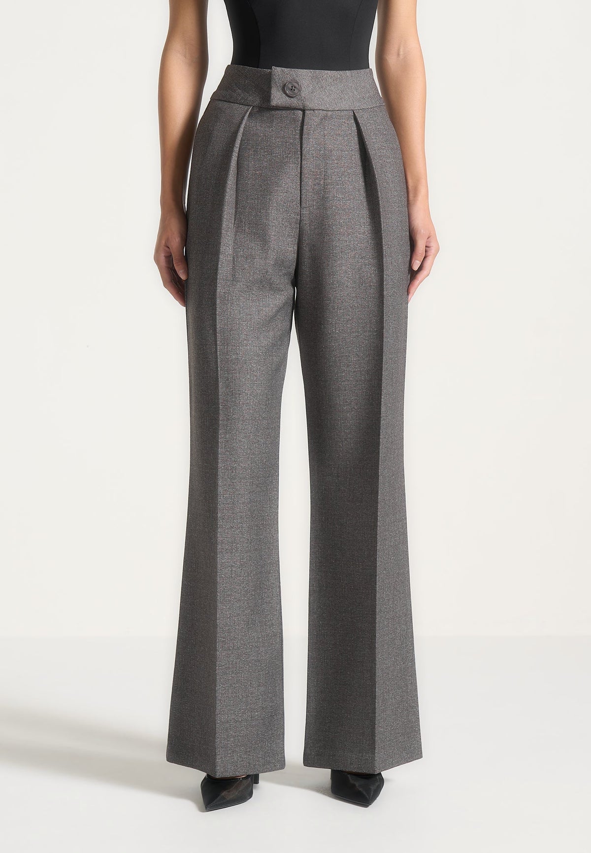 Elsa - High Waisted Dress Pants - Grey Marl