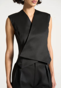 Laurence - Sateen Wrap Waistcoat - Black