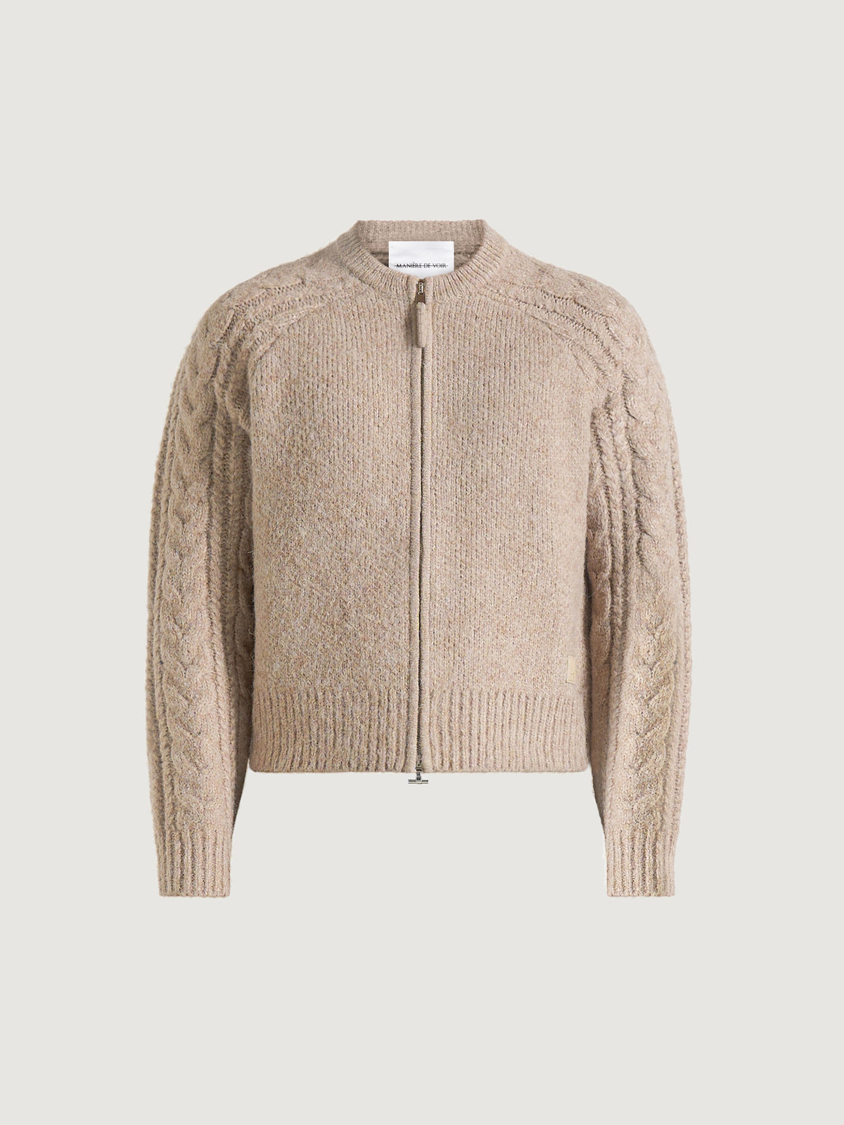 gaby-speckled-cable-knit-zip-cardigan-beige