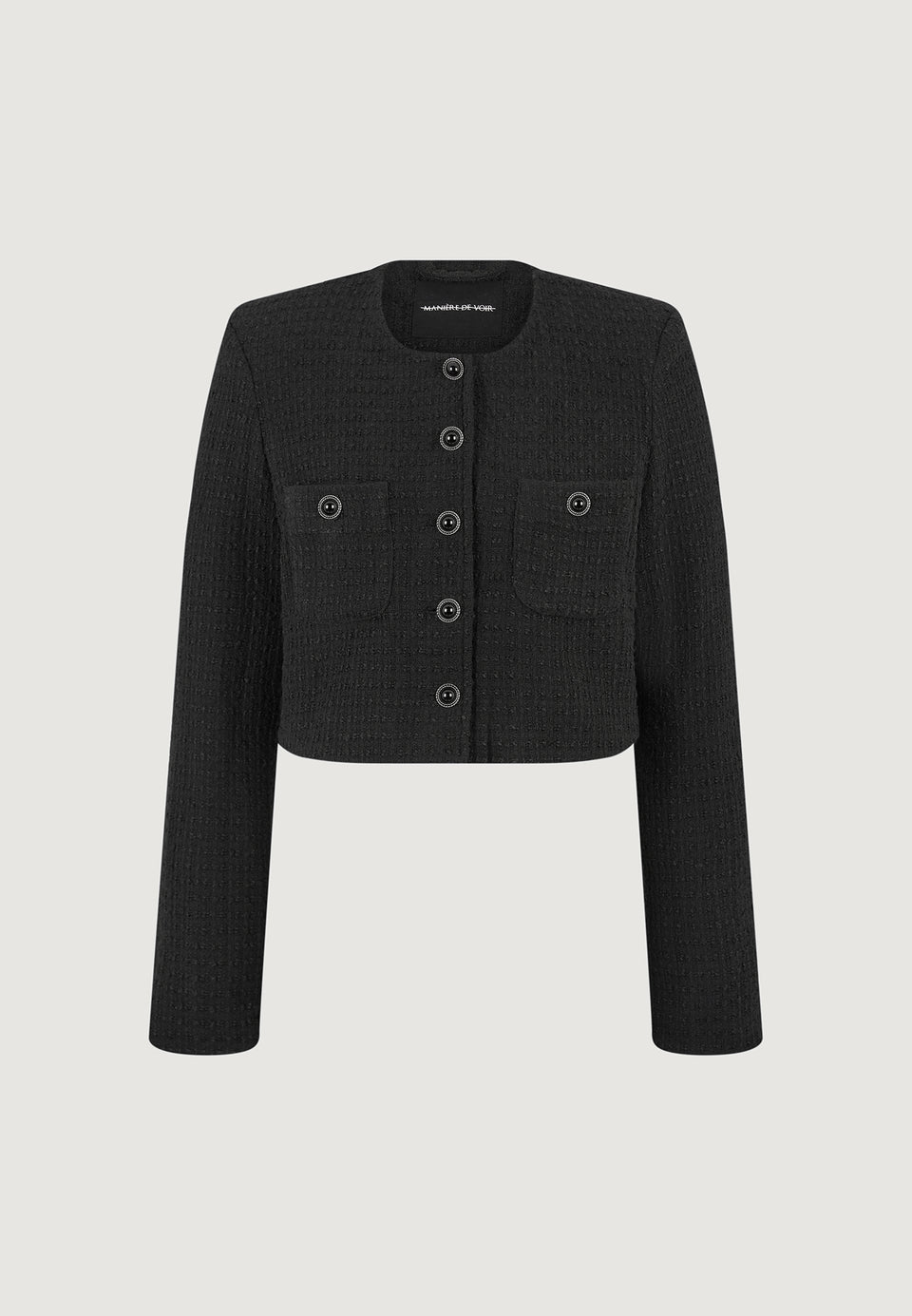 celine-cropped-tweed-jacket-with-pearls-black