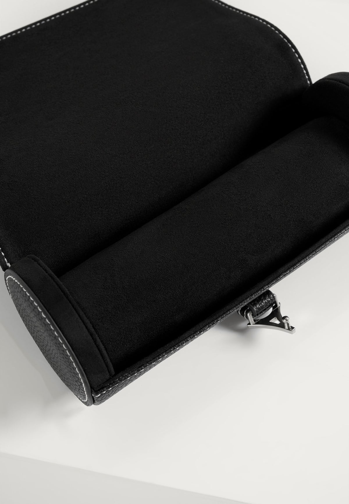 Fred - Pebbled Leather Contrast Stitch Watch Roll - Black