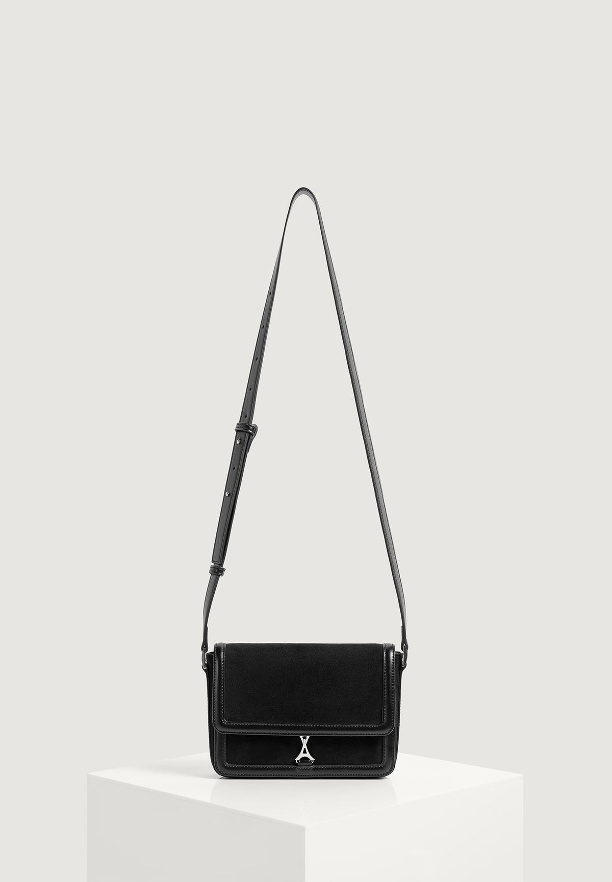 AC003 - Suede & Leather Crossbody Bag - Black