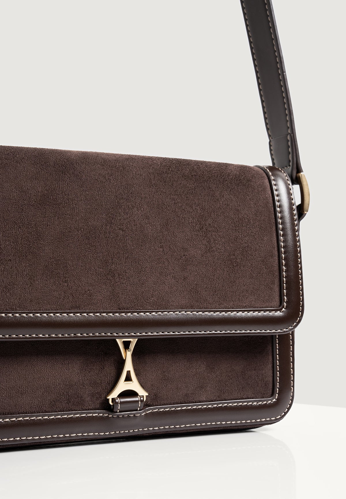 AC003 - Suede & Leather Crossbody Bag - Brown