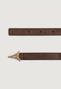 Leonie - Eiffel Slim Suede Belt - Brown/Gold