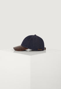 Ellis - Denim Cap With Leather Brim - Indigo