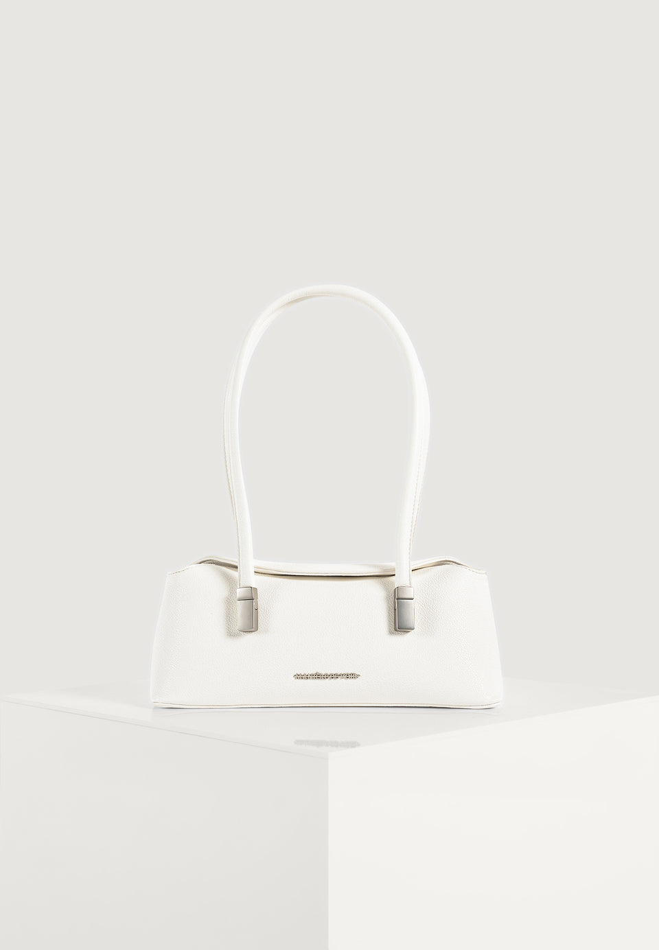 Annelise - Pebbled Leather Baguette Bag - White
