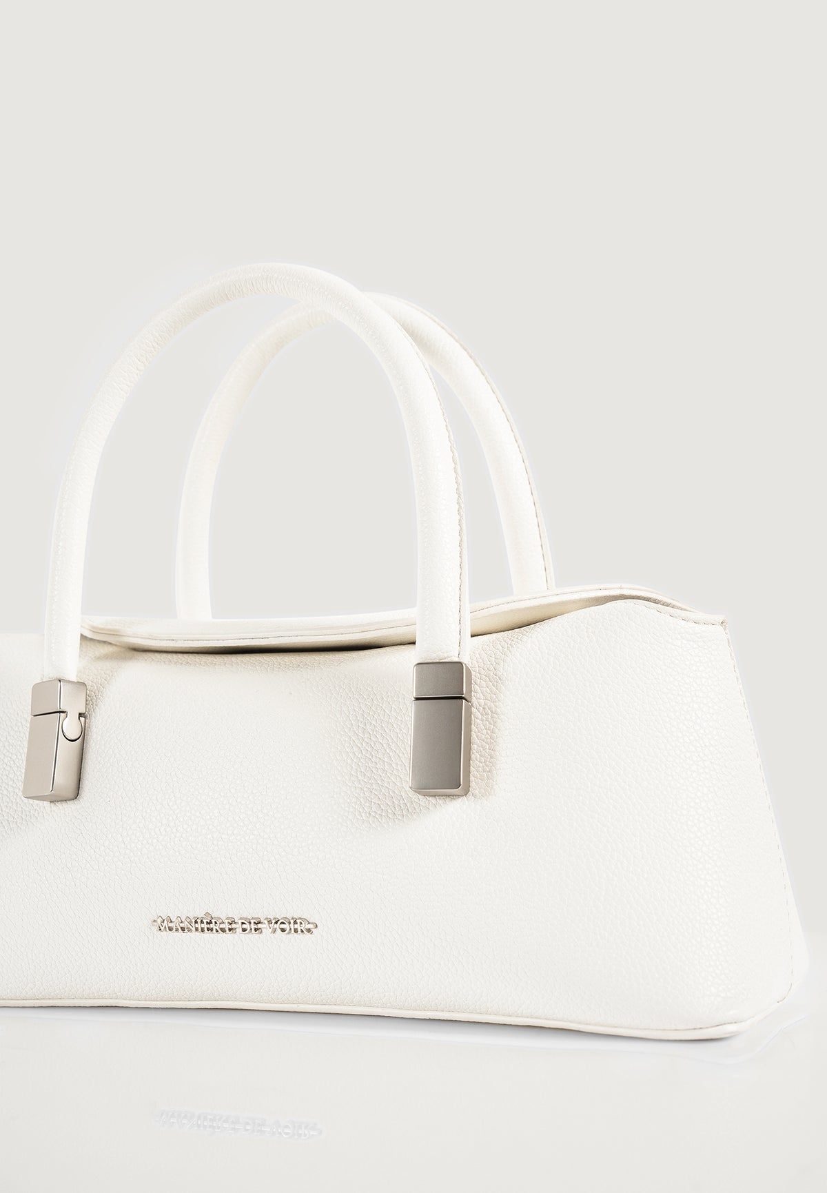 Annelise - Pebbled Leather Baguette Bag - White