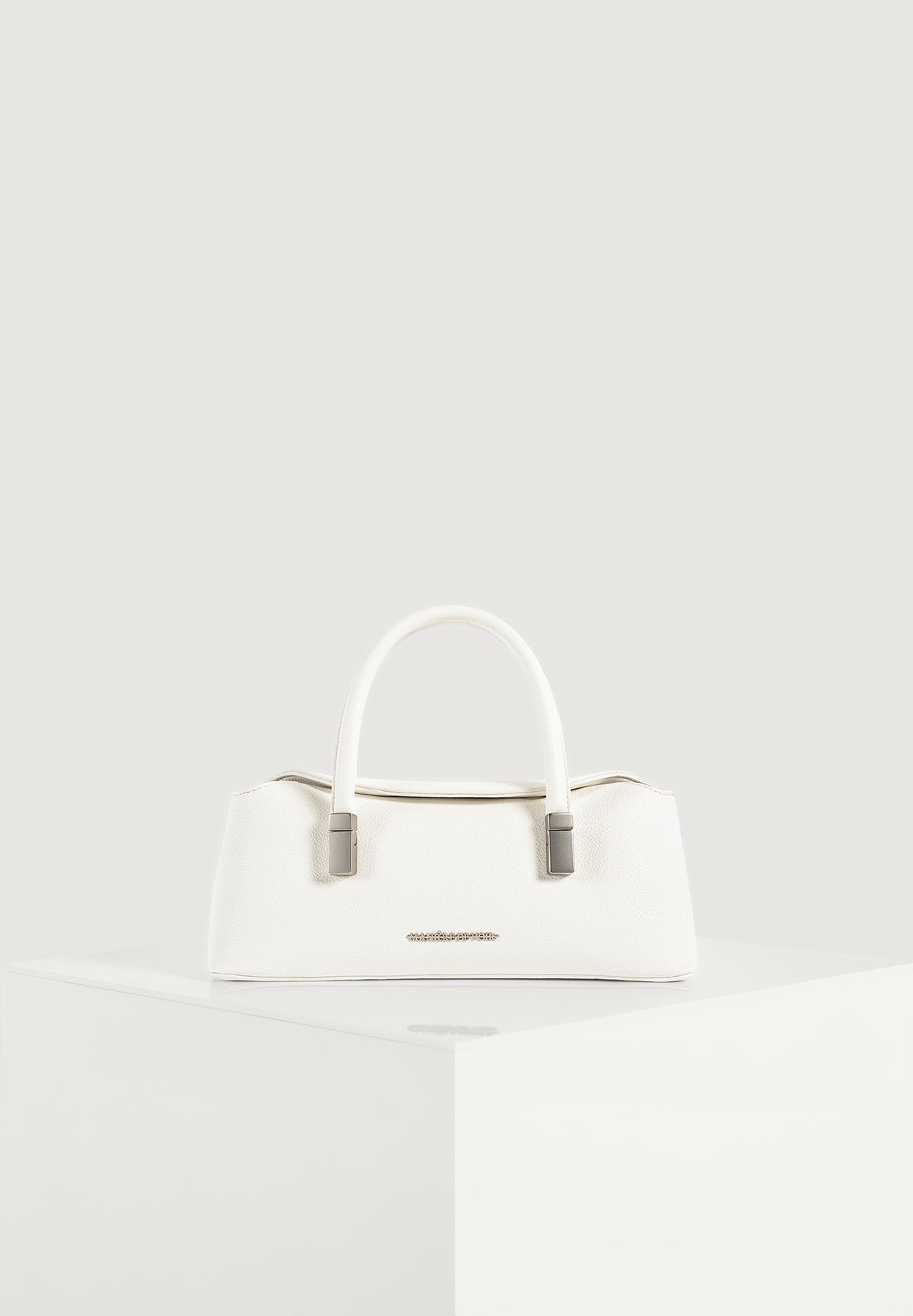 Annelise - Pebbled Leather Baguette Bag - White