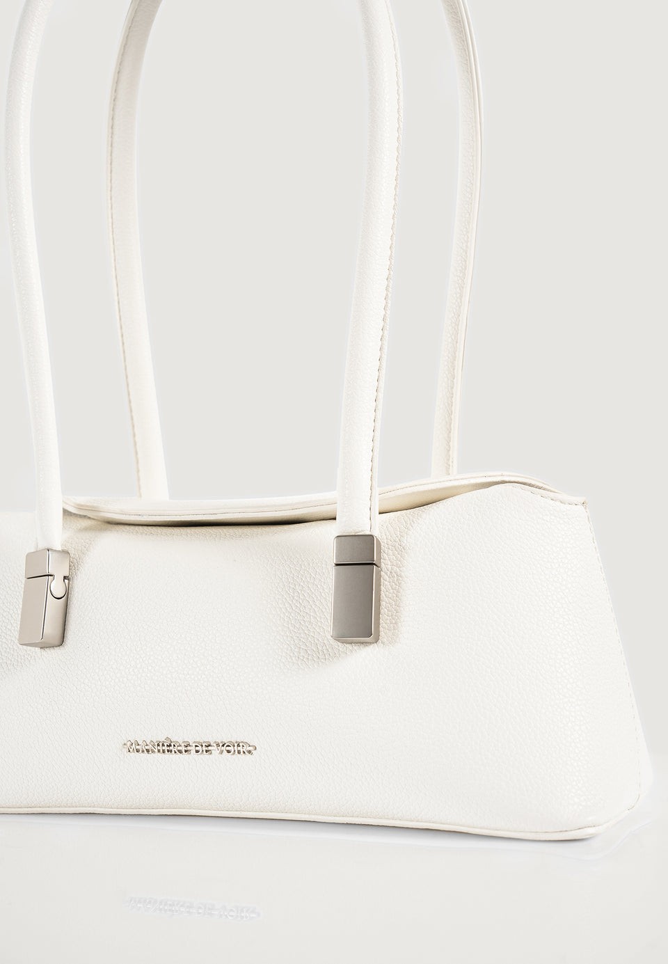 Annelise - Pebbled Leather Baguette Bag - White