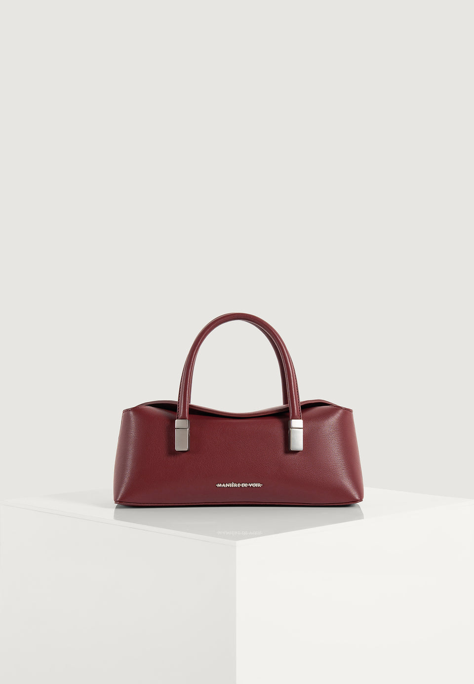 Annelise - Pebbled Leather Baguette Bag - Wine Red