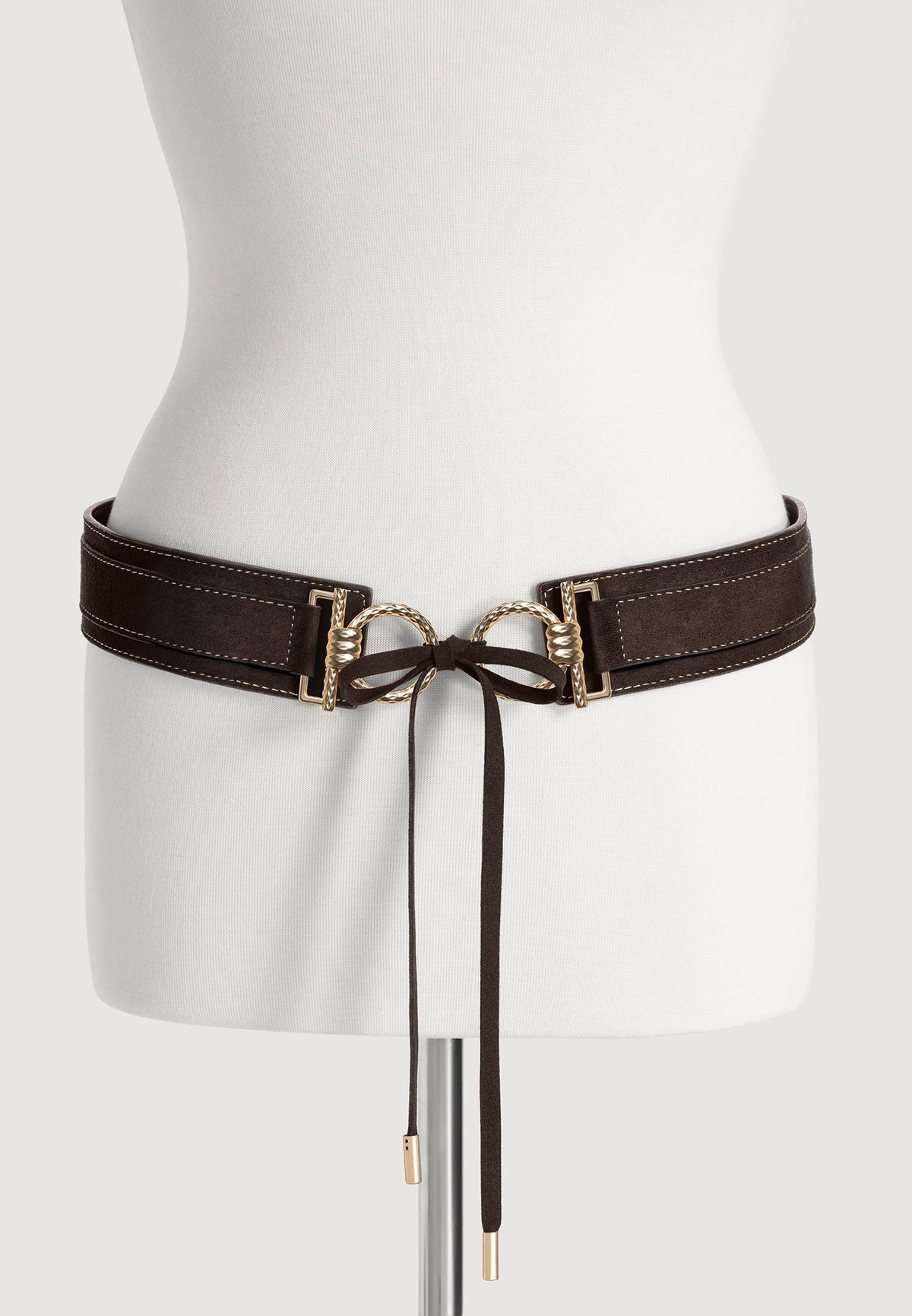 Noor - O-Ring Suede Tie Belt - Brown