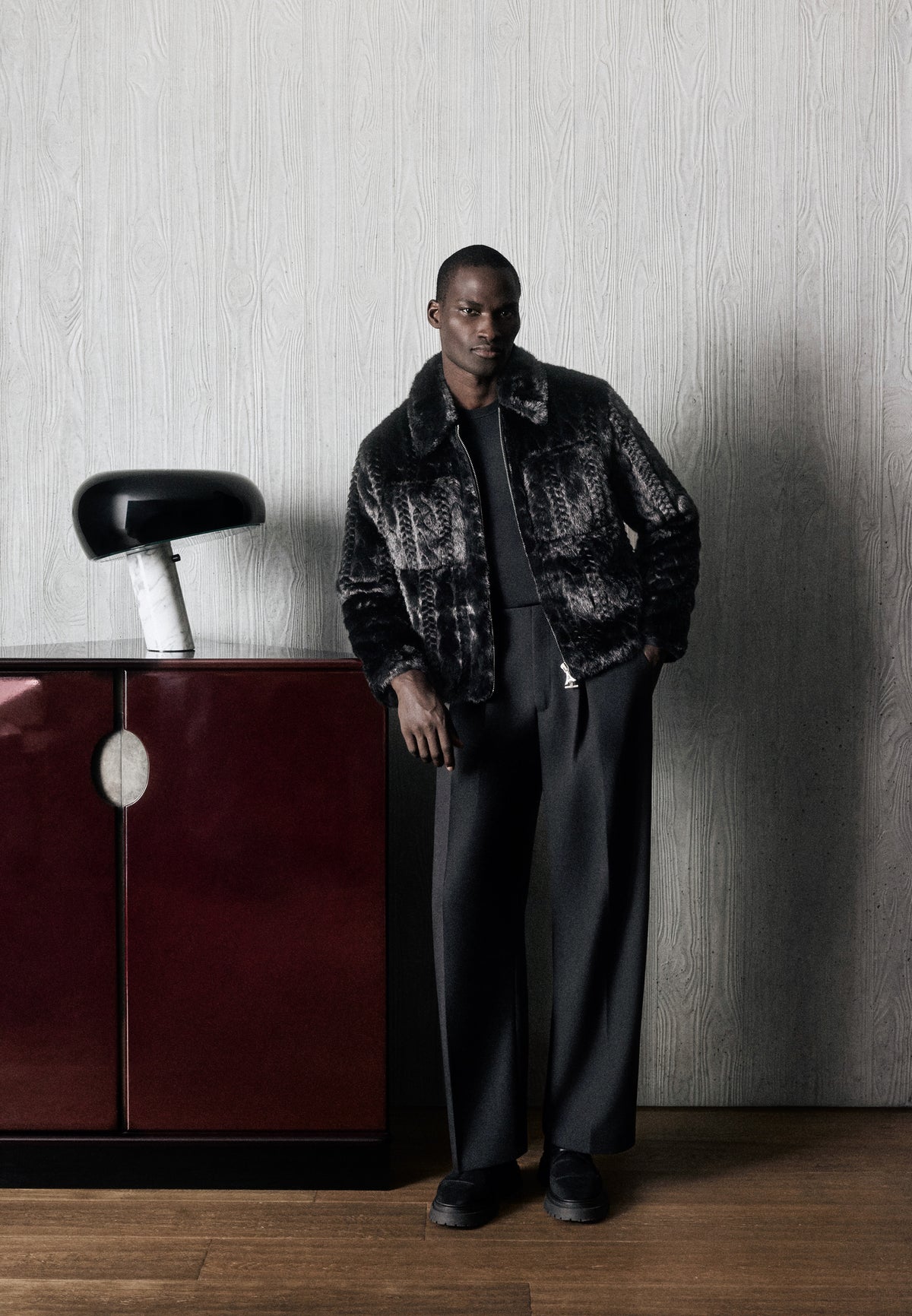 David - Plush Cable Embossed Jacket - Black