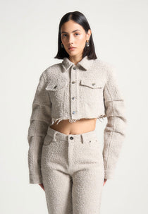 Catherine - Cropped Boucle Jacket - Beige