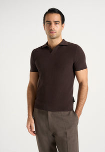 Rowen - Textured Knit Revere Polo Shirt - Brown