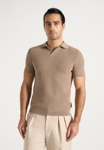 Rowen - Textured Knit Revere Polo Shirt - Taupe
