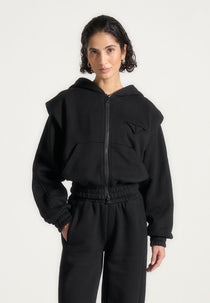 Louna - Wide Shoulder Zip Through Hoodie - Black