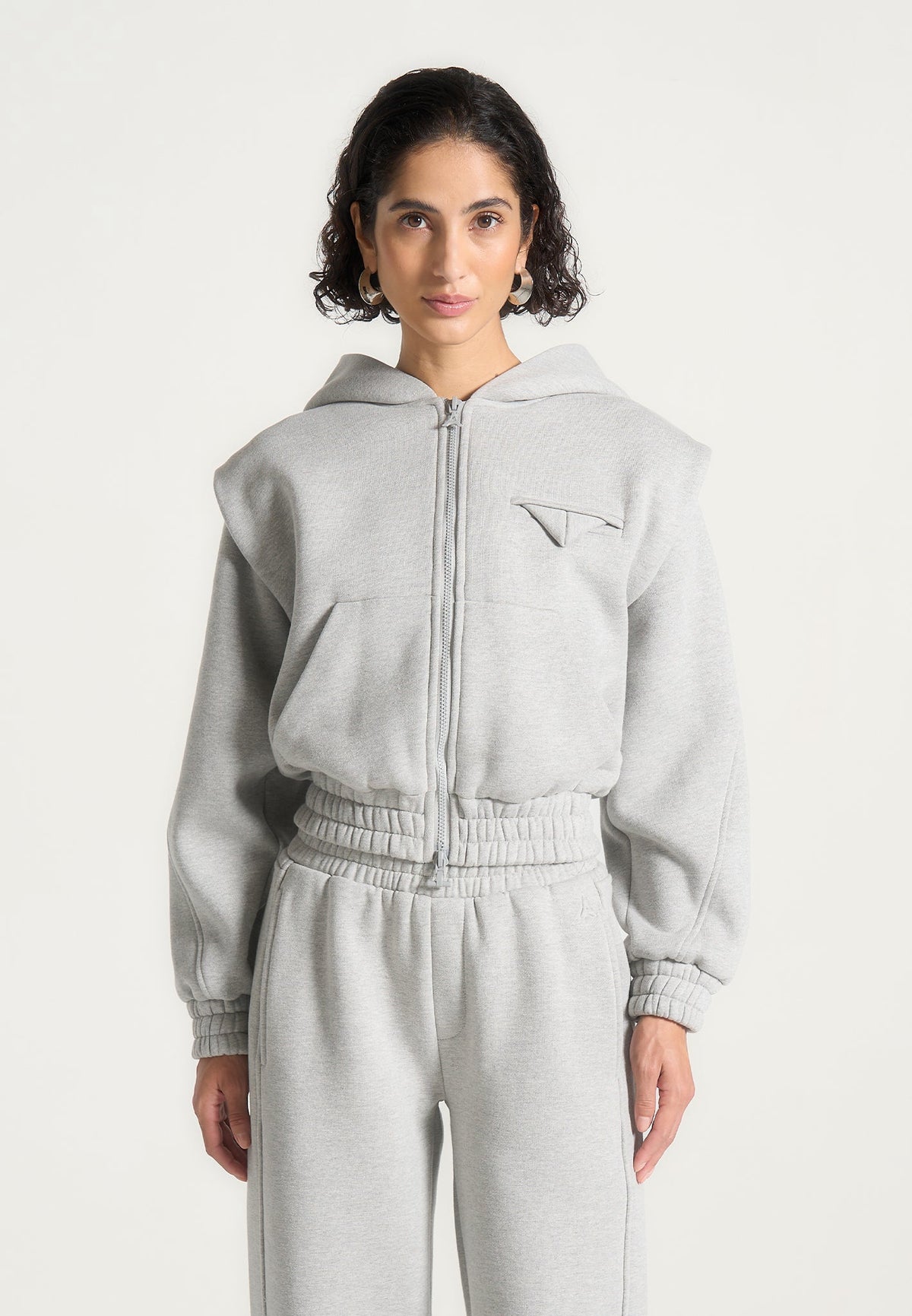 Louna - Wide Shoulder Zip Through Hoodie - Grey