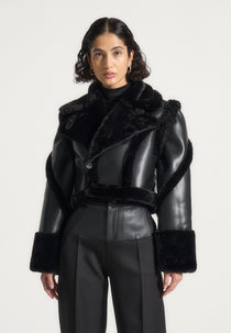 Kena - Leather & Plush 2-in-1 Gilet Jacket - Black