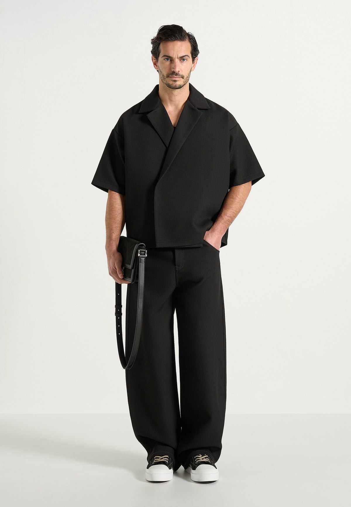 Abel - Boxy Twill Double Breasted Shirt - Black