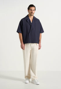 Abel - Boxy Pinstripe Double Breasted Shirt - Navy