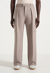 Luca - Relaxed Fit Pleated Pocket Pants - Mushroom
