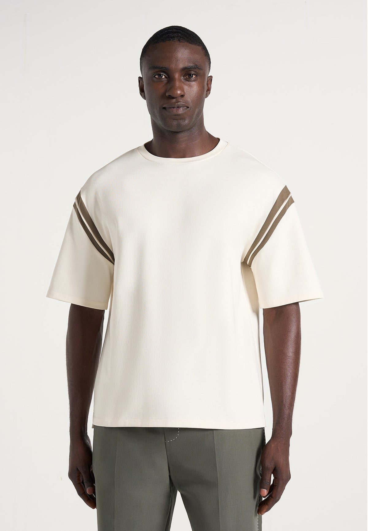 Georges - Varsity Cotton T-Shirt - Cream/Olive