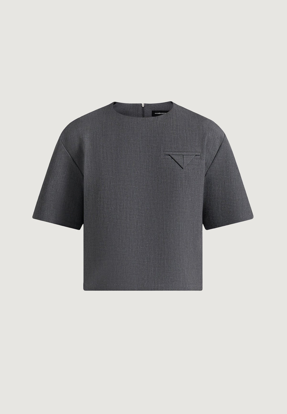 Leon - Boxy Cropped Hatched Wool-Blend T-Shirt - Grey