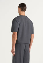Leon - Boxy Cropped Hatched Wool-Blend T-Shirt - Grey
