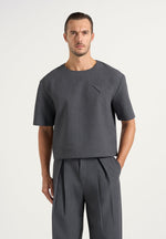 Leon - Boxy Cropped Hatched Wool-Blend T-Shirt - Grey