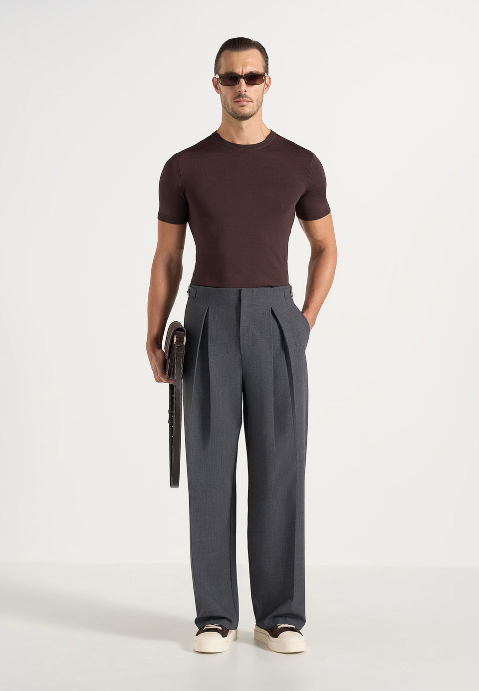 Lior - Box Pleat Wide Leg Wool-Blend Pants - Grey