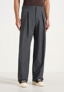 Lior - Box Pleat Wide Leg Wool-Blend Pants - Grey