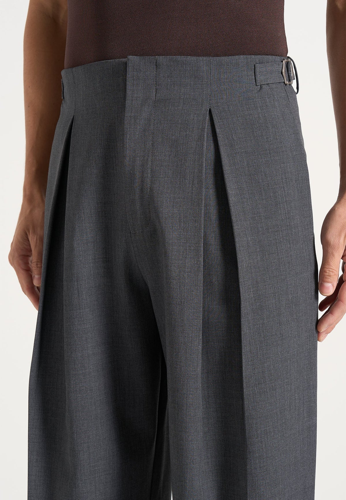 Lior - Box Pleat Wide Leg Wool-Blend Pants - Grey