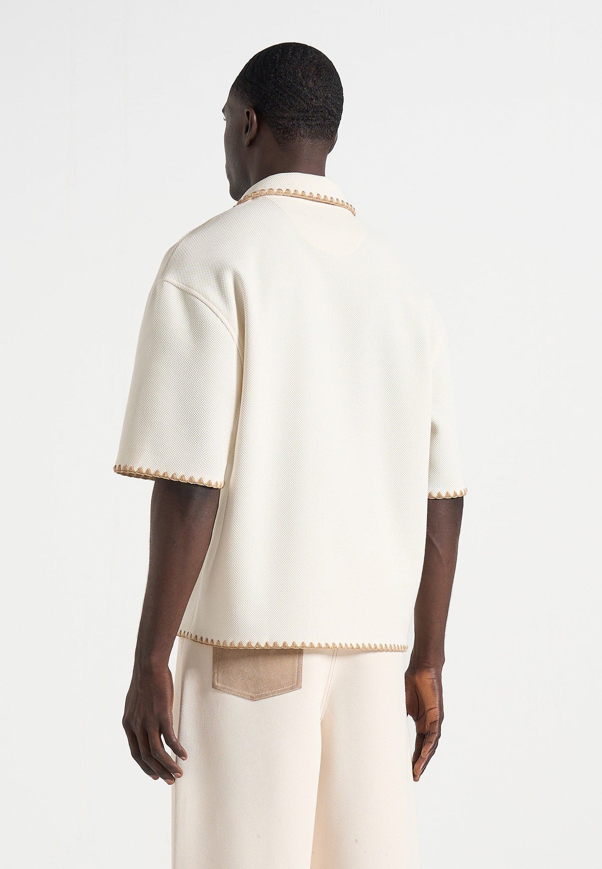 Lenny - Boxy Polo Shirt With Whipstitch Detail - Cream
