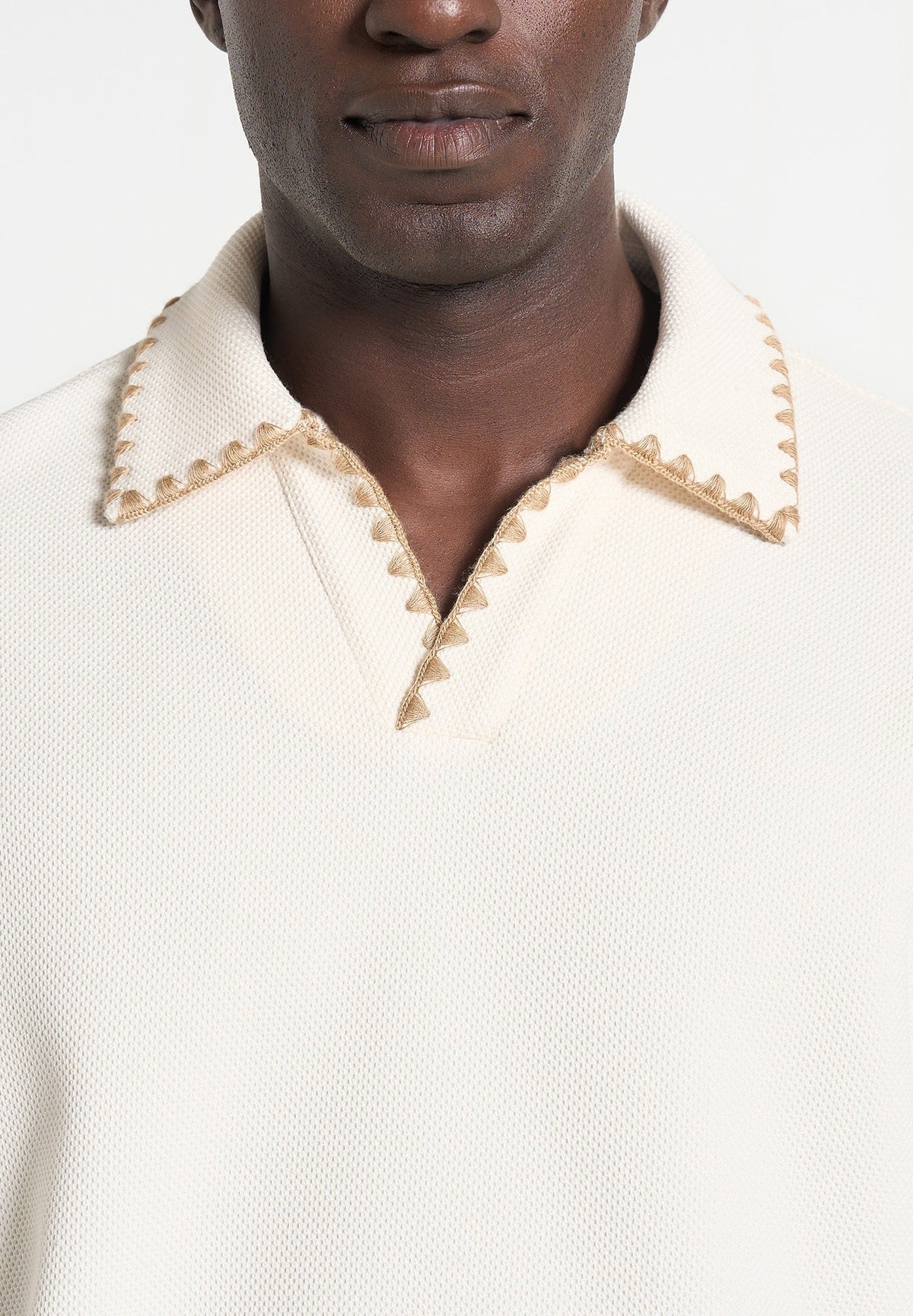 Lenny - Boxy Polo Shirt With Whipstitch Detail - Cream