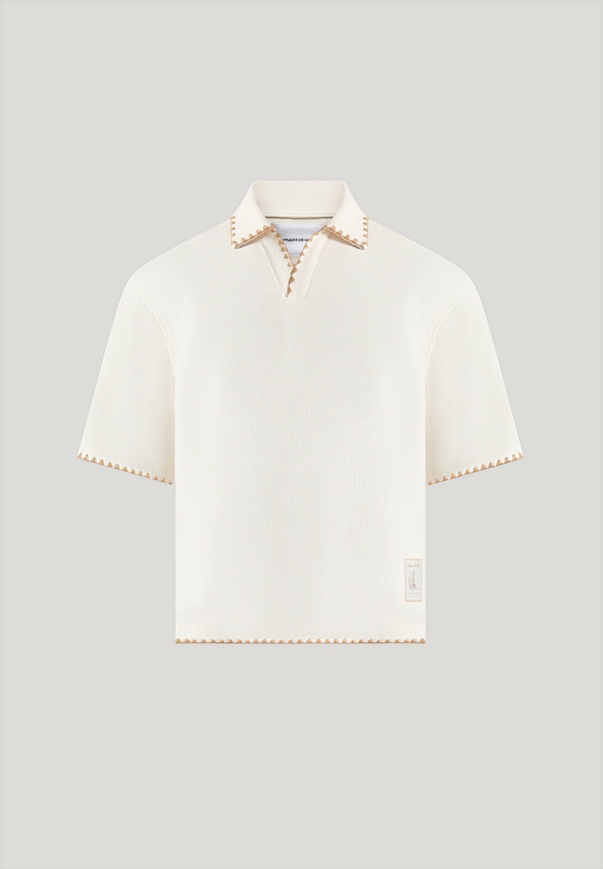 Lenny - Boxy Polo Shirt With Whipstitch Detail - Cream