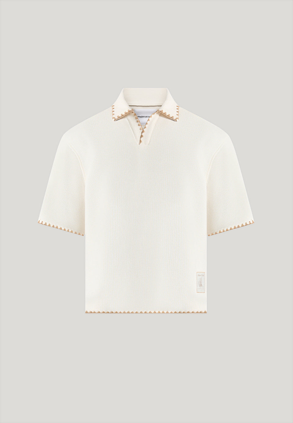 Lenny - Boxy Polo Shirt With Whipstitch Detail - Cream