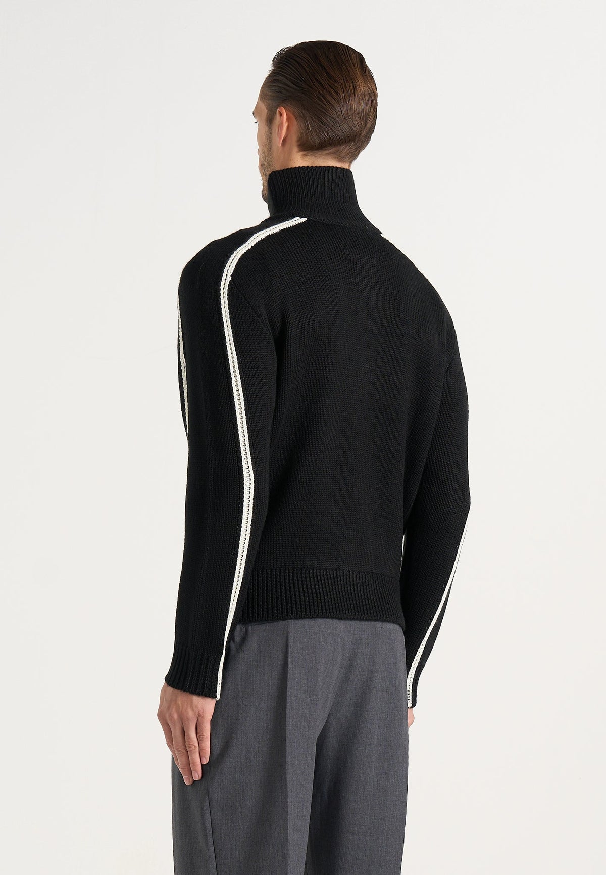 Malo - Contrast Piped Wool-Blend Zip-Through Cardigan - Black