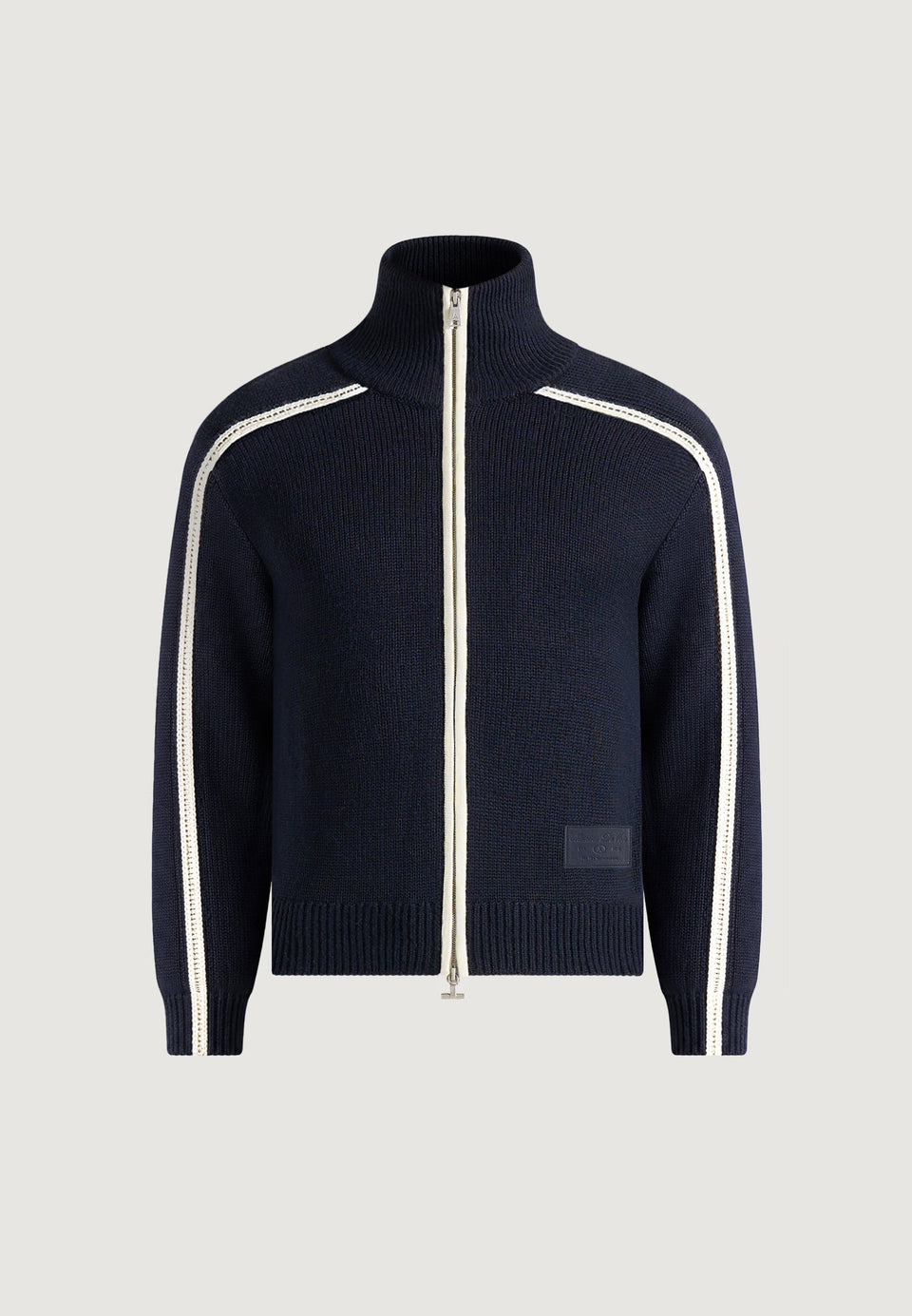 Malo - Contrast Piped Wool-Blend Zip-Through Cardigan - Navy