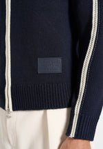 Malo - Contrast Piped Wool-Blend Zip-Through Cardigan - Navy