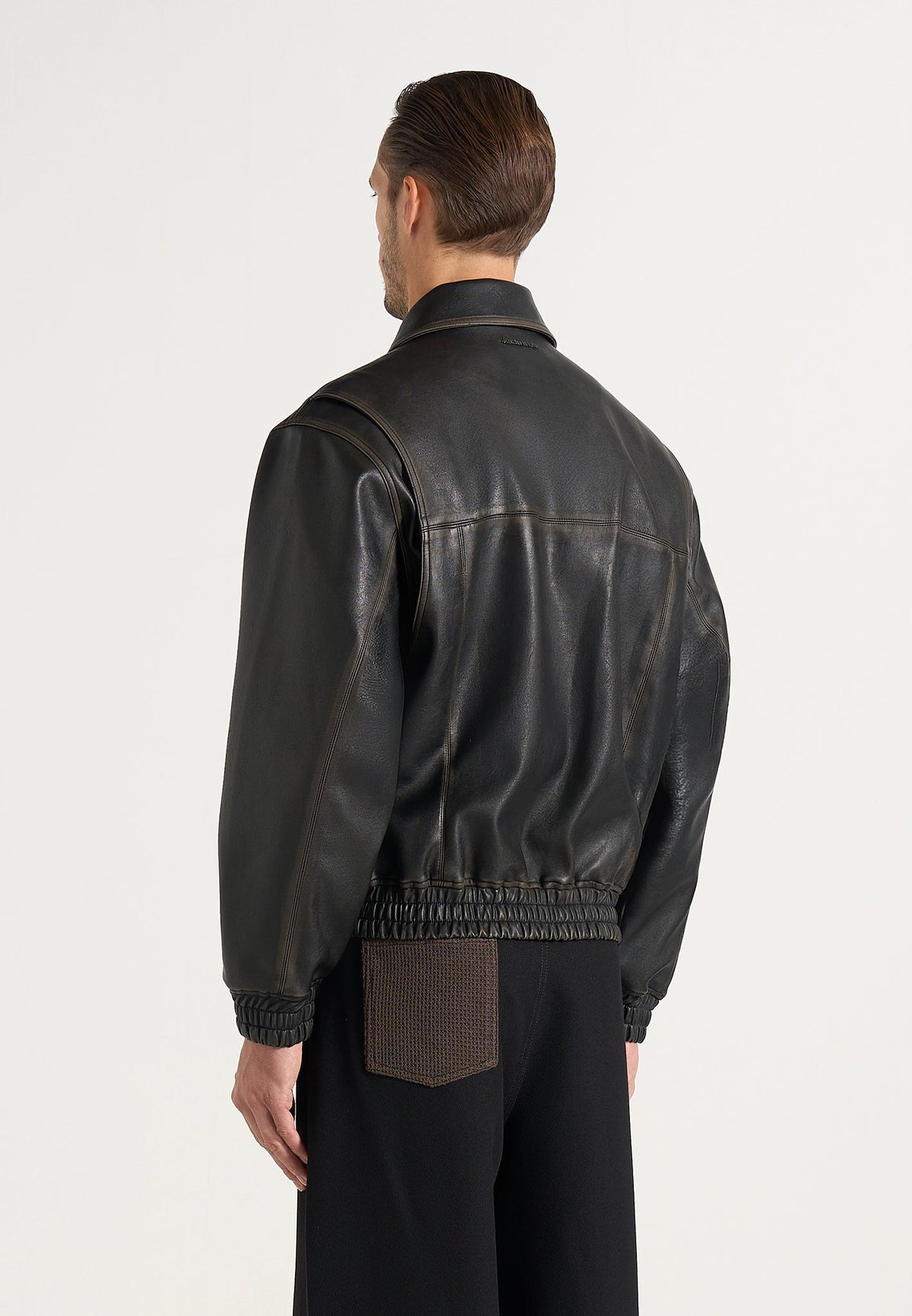 Clint - Vintage Leather Bomber Jacket - Black